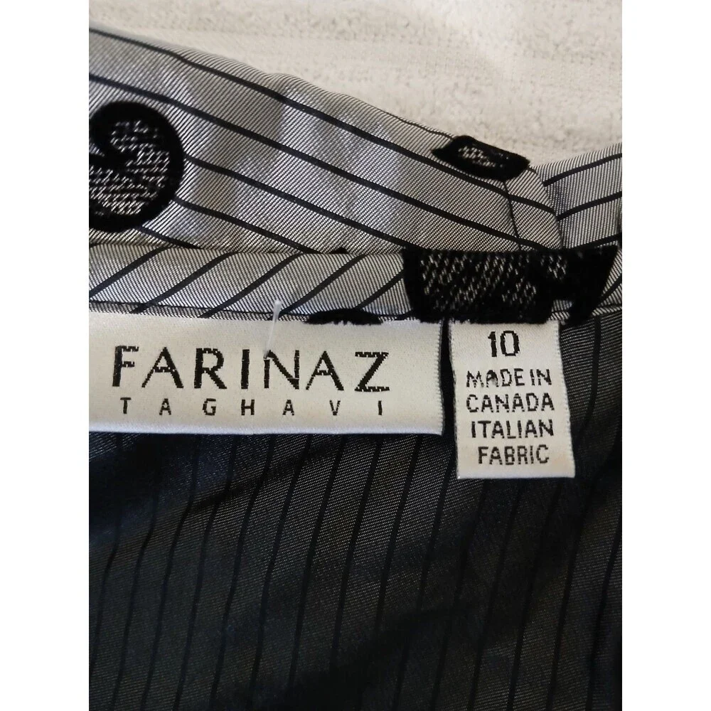Farina Z Taghavi Blouse Shirt Gray Black Floral 10 Long Sleeve Button Office